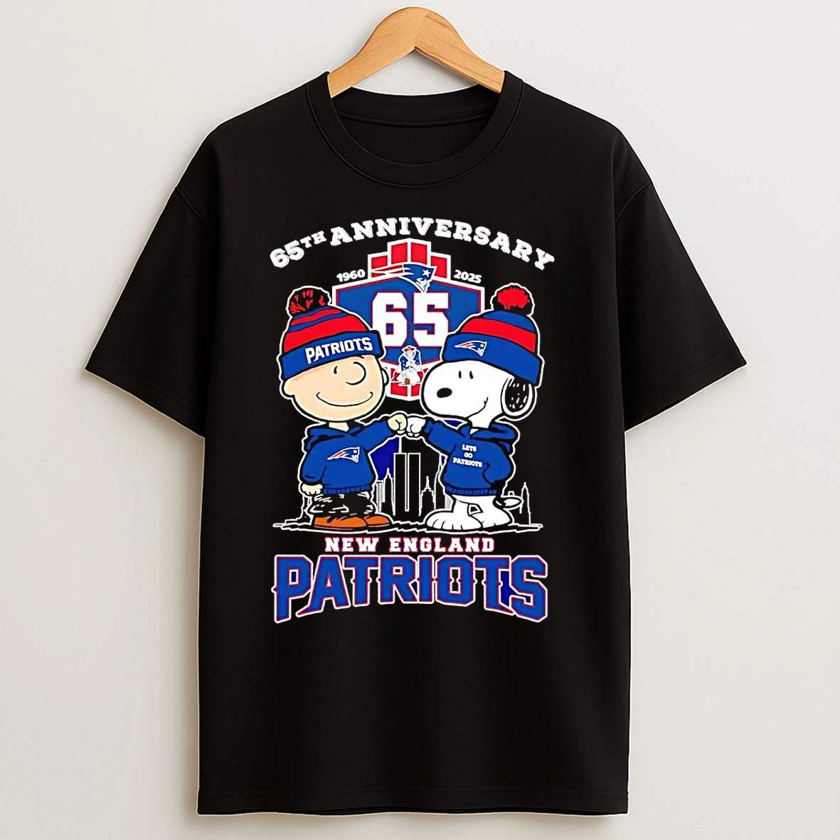 Classic Charlie Brown Snoopy Fist Pump 65th Anniversary 1960 2025 Ne Patriots T Shirts