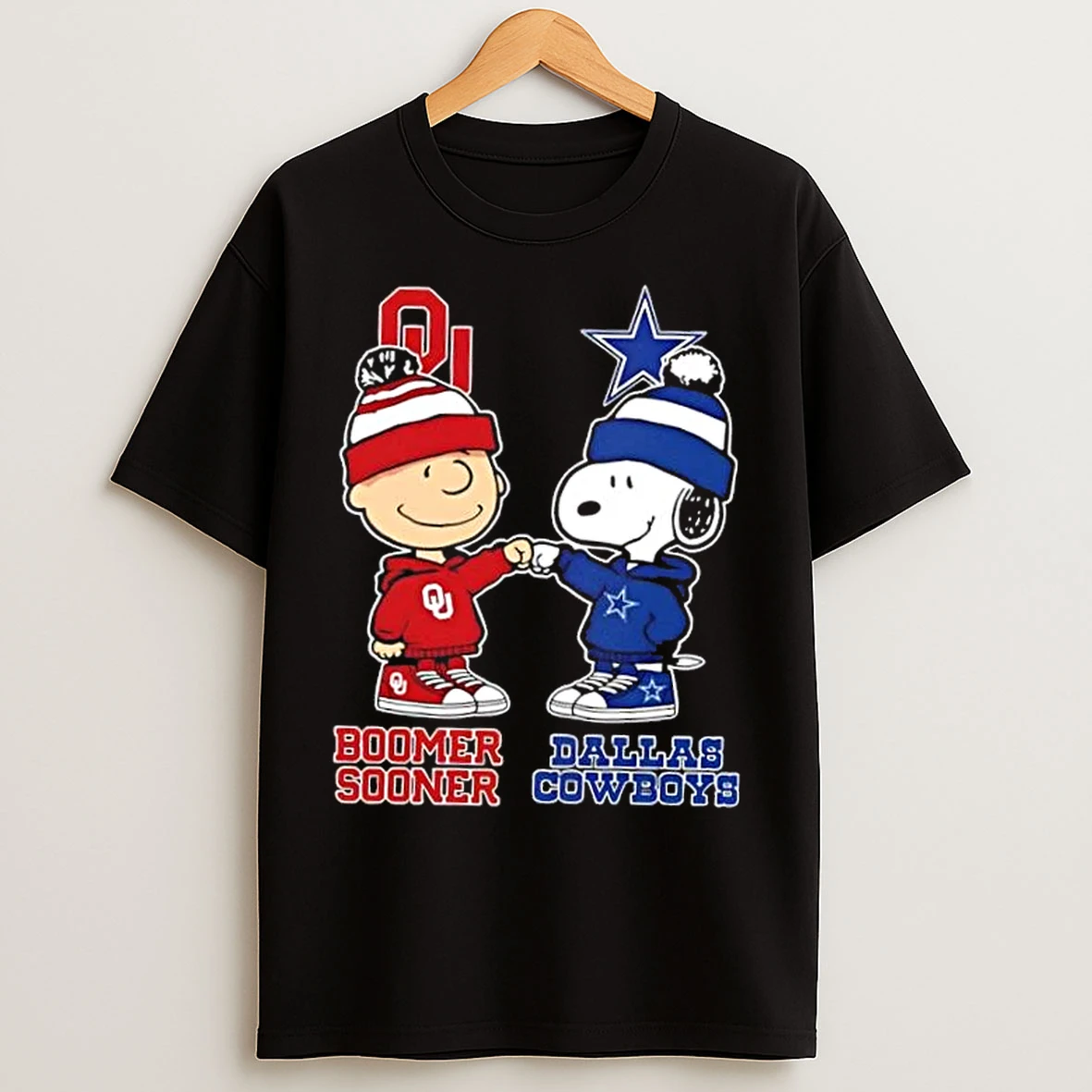 Classic Charlie Brown Fist Bump Snoopy Bommer Sooner X Dallas Cowboys T Shirts