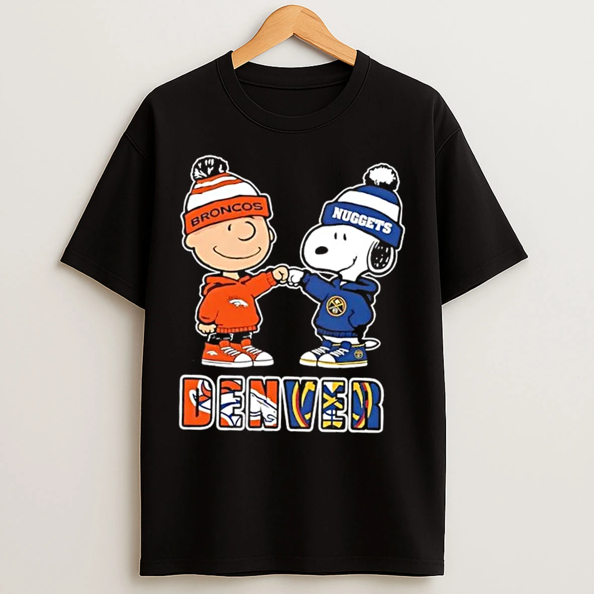Classic Charlie Brown Fist Bump Snoopy Denver City Sports Broncos X Nuggets T Shirts