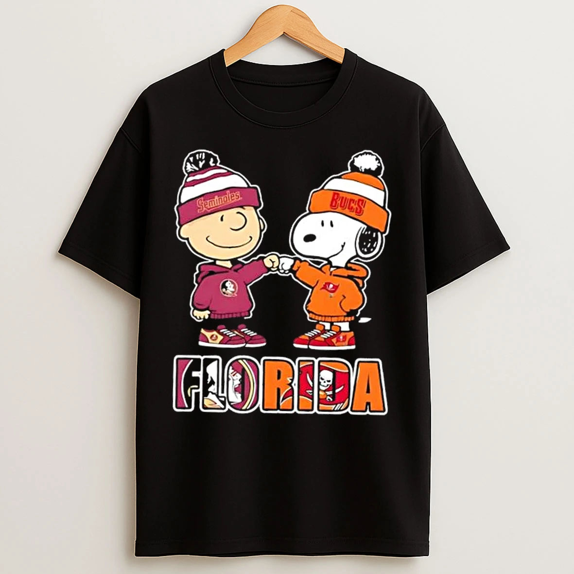 Classic Charlie Brown Fist Bump Snoopy Florida City Sports Florida State Seminoles X Tampa Bay Buccaneers T Shirts