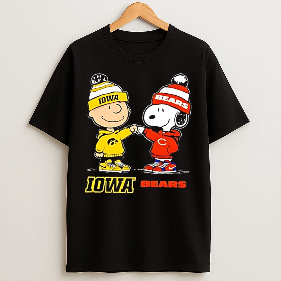 Classic Charlie Brown Fist Bump Snoopy Iowa Hawks X Chicago Bears T Shirts