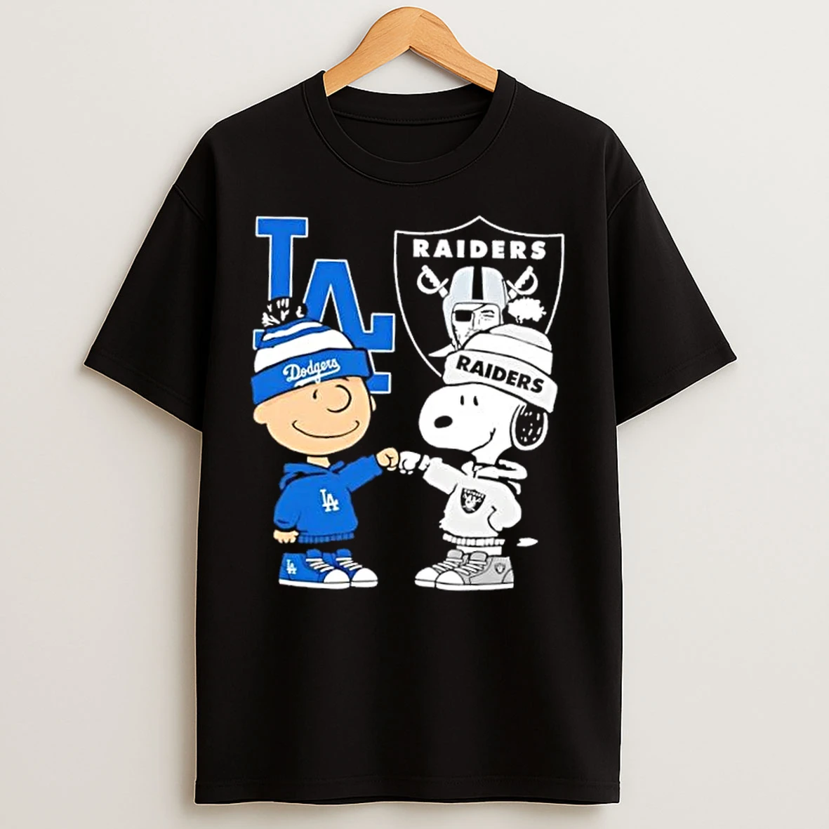 Classic Charlie Brown Fist Bump Snoopy Los Angeles City Sports Dodgers X Raiders T Shirts