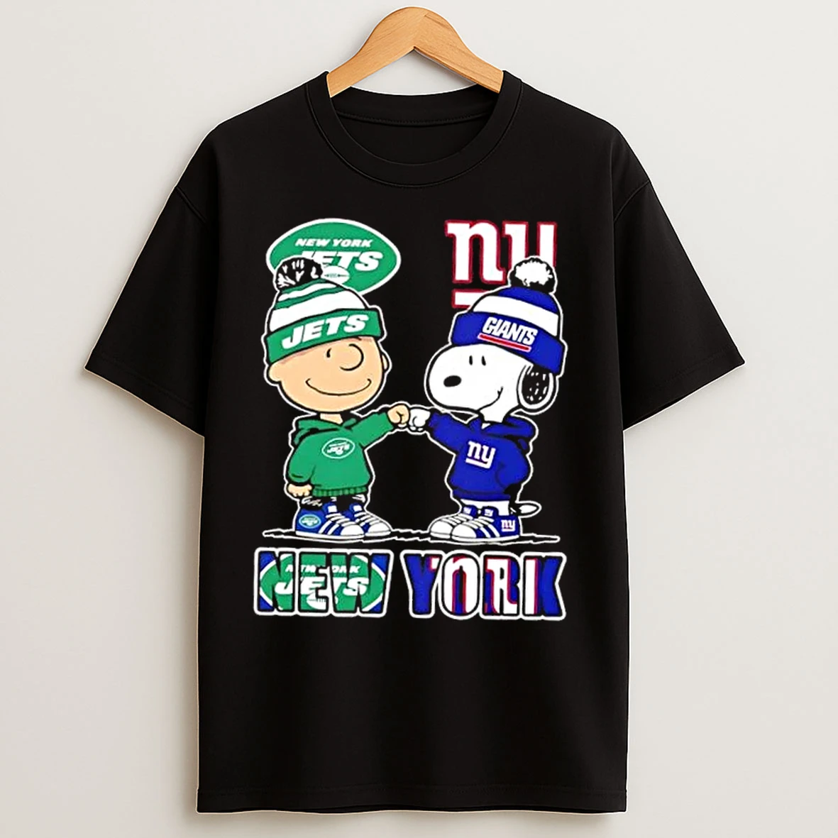 Classic Charlie Brown Fist Bump Snoopy New York City Sports Jets X Giants T Shirts