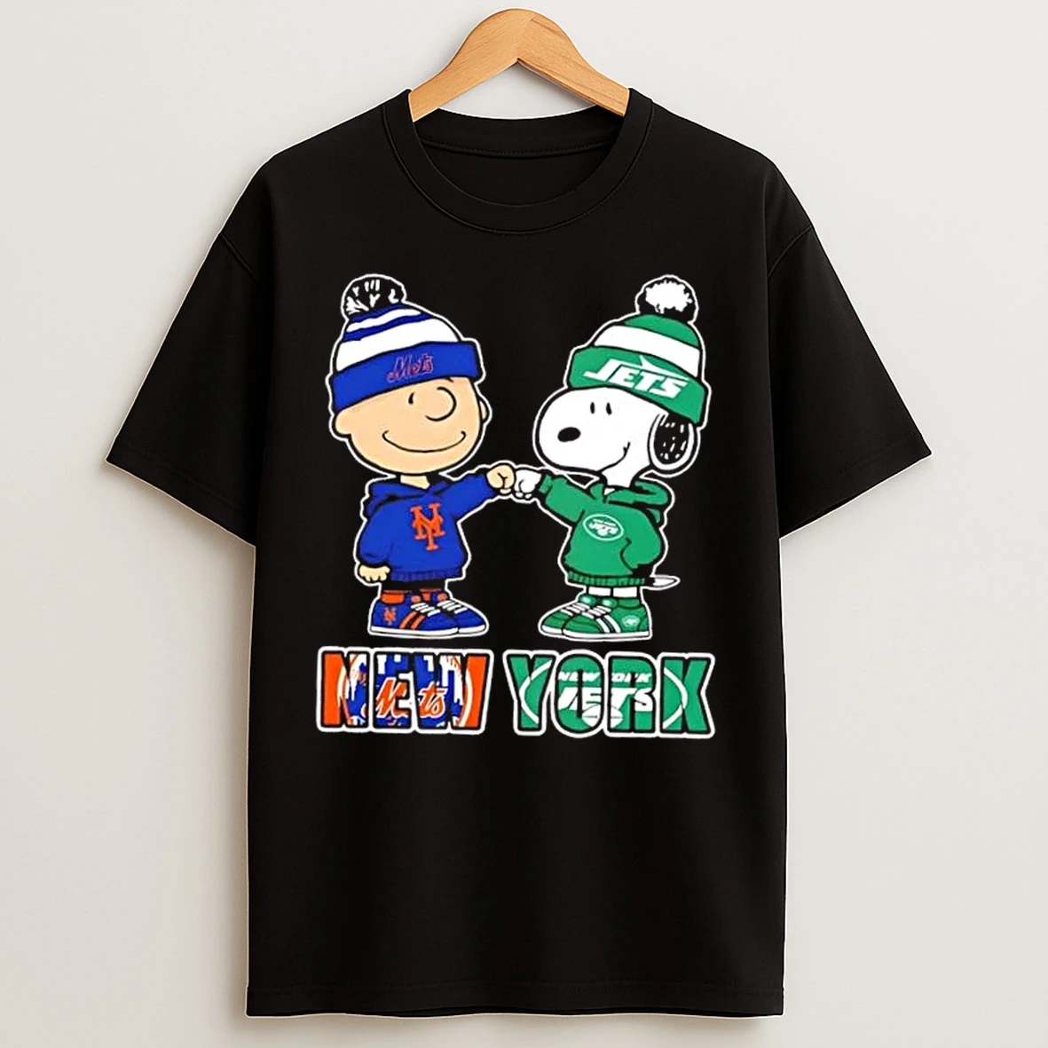 Classic Charlie Brown Fist Bump Snoopy New York City Sports Knicks X Jets T Shirts