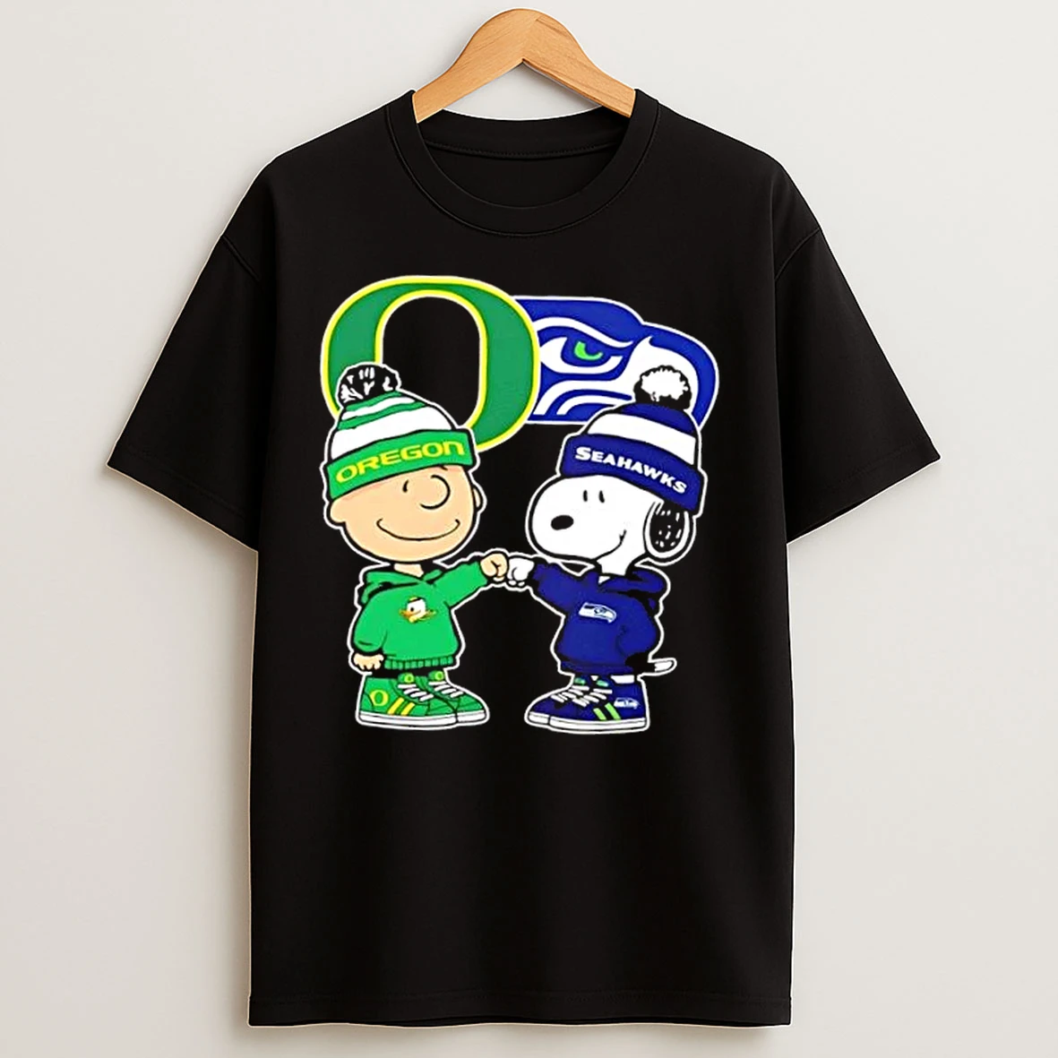 Classic Charlie Brown Fist Bump Snoopy Oregon Ducks X Seattle Seahawks T Shirts