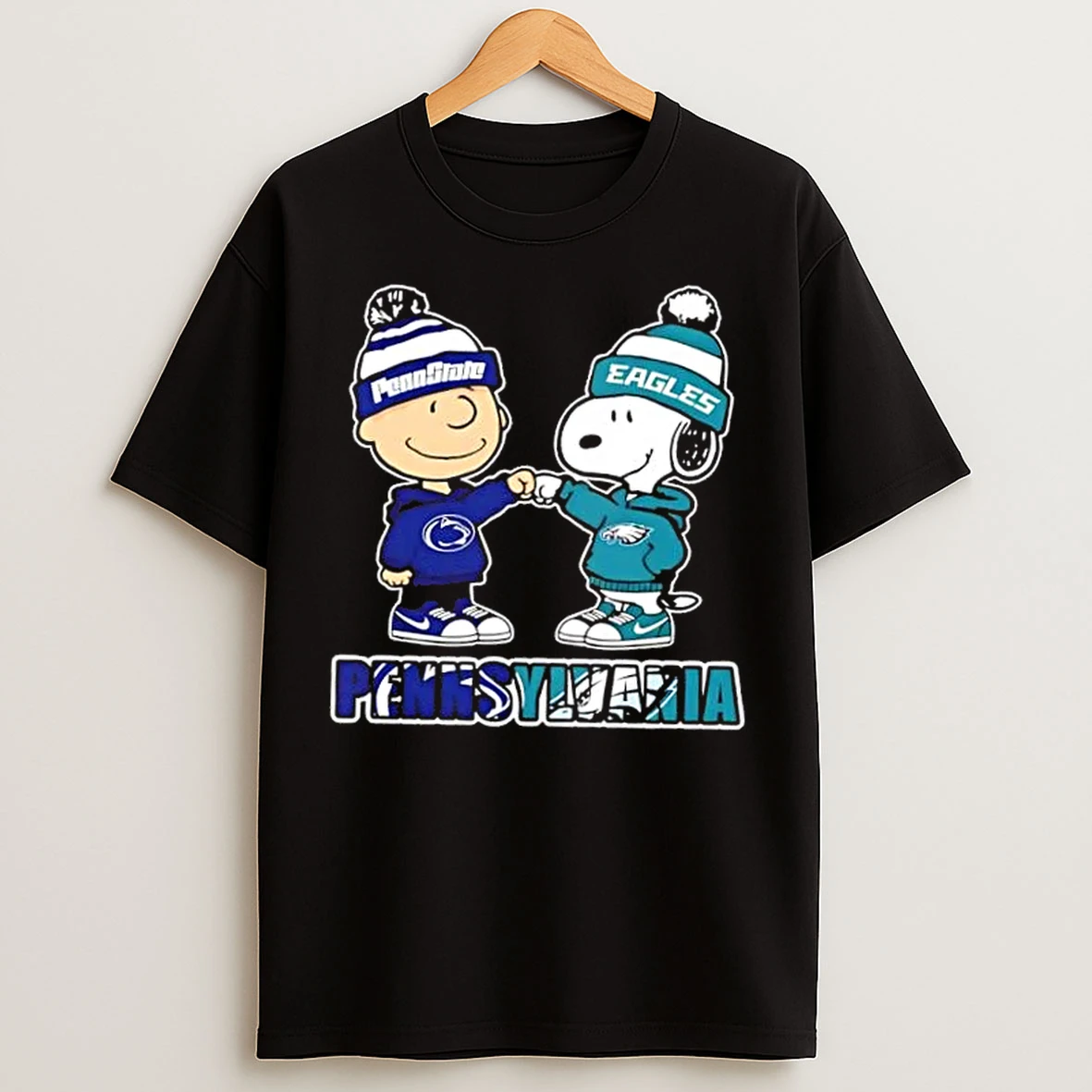 Classic Charlie Brown Fist Bump Snoopy Pennsylvania City Sports Penn State Nittany Lions X Philadelphia Eagles T Shirts
