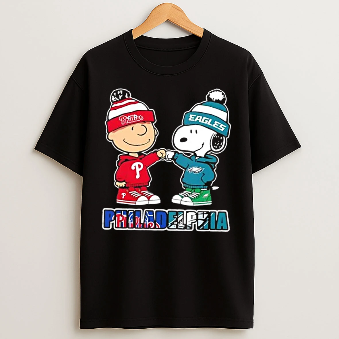 Classic Charlie Brown Fist Bump Snoopy Philadelphia City Sports Phillie X Eagles T Shirts