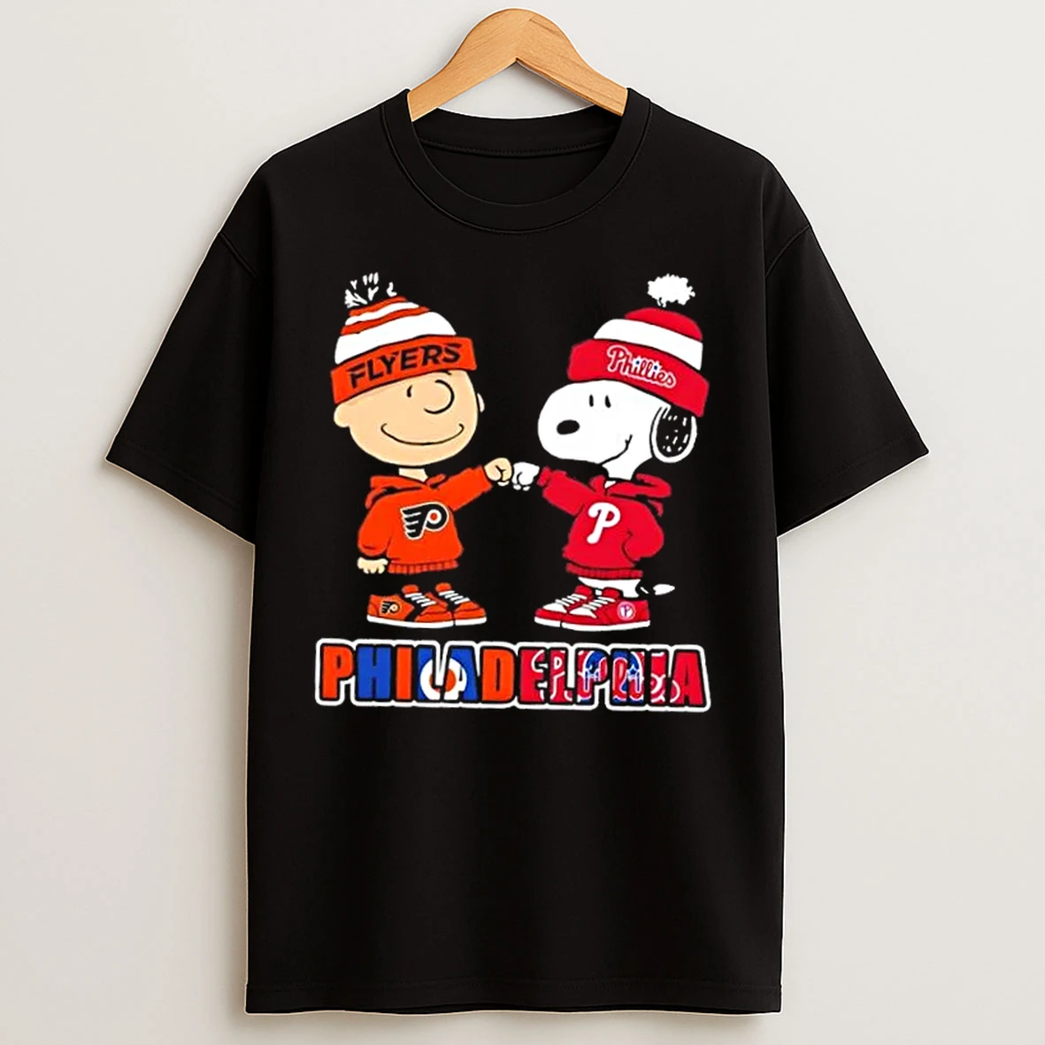 Classic Charlie Brown Fist Bump Snoopy Philadelphia City Sports Phillies X Flyers T Shirts