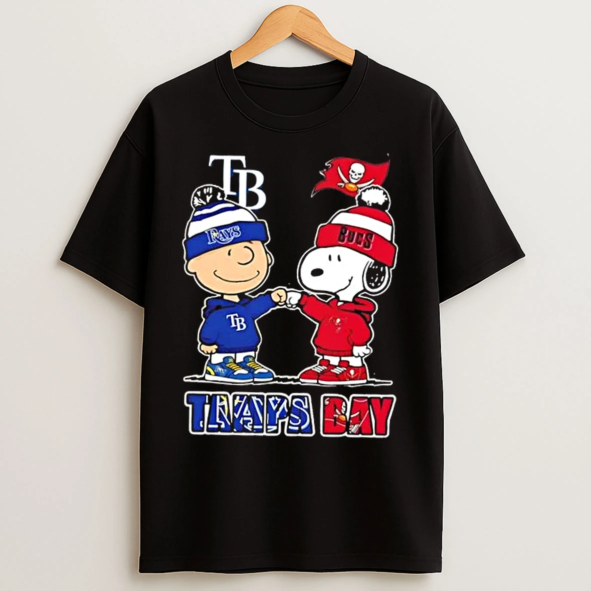 Classic Charlie Brown Fist Bump Snoopy Tampa Bay City Sports Rays X Buccaneers T Shirts