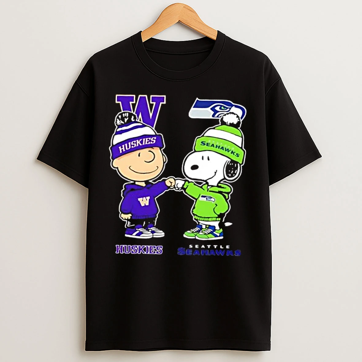 Classic Charlie Brown Fist Bump Snoopy Washington Huskies X Seattle Seahawks T Shirts