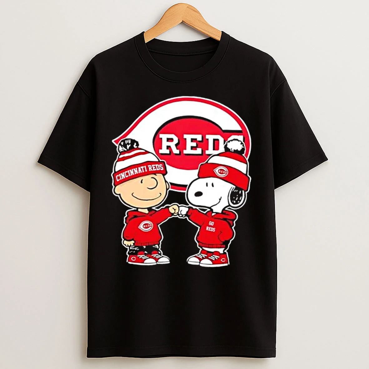 Classic Charlie Brown Fist Bump Snoopy X Cincinnati Reds T Shirts