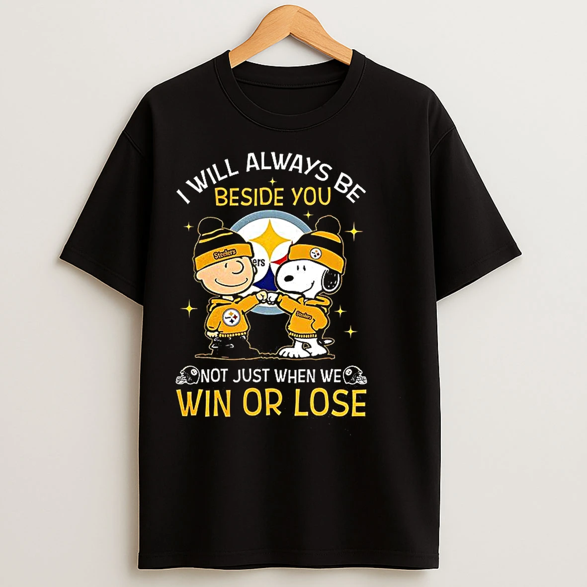 Classic Charlie Brown Touch Hand Snoopy Pittsburgh Steelers I Will Always Be Beside You T Shirts