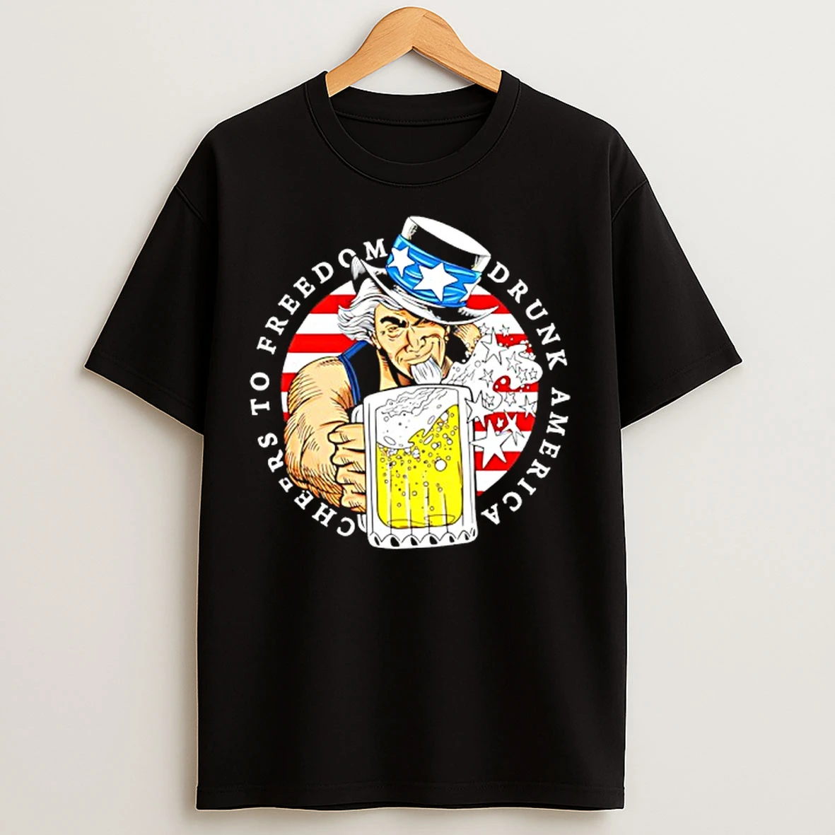 Classic Cheers To Freedom Drunk America Uncle Sam T Shirts