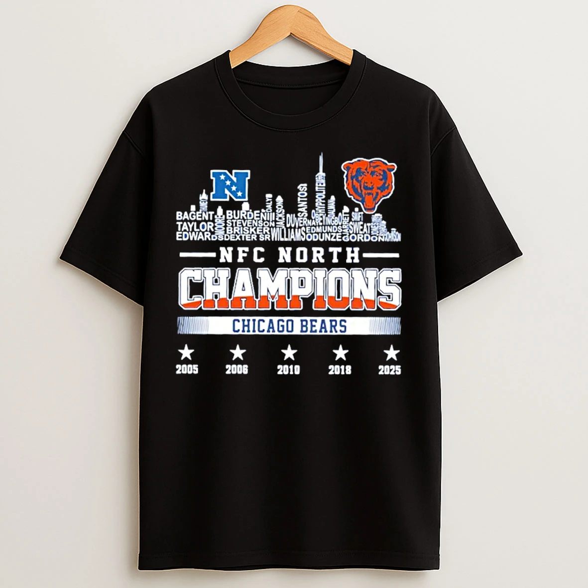 Classic Chicago Bears 2025 Nfc North Champions 5 Time City Skyline T Shirts