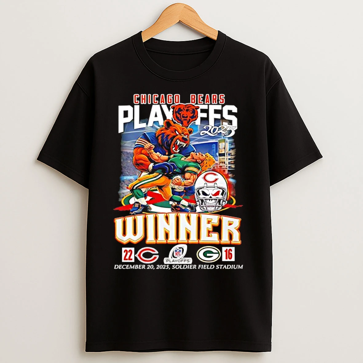 Classic Chicago Bears 2025 Playoffs Winner 22 16 Packers Mascot T Shirts