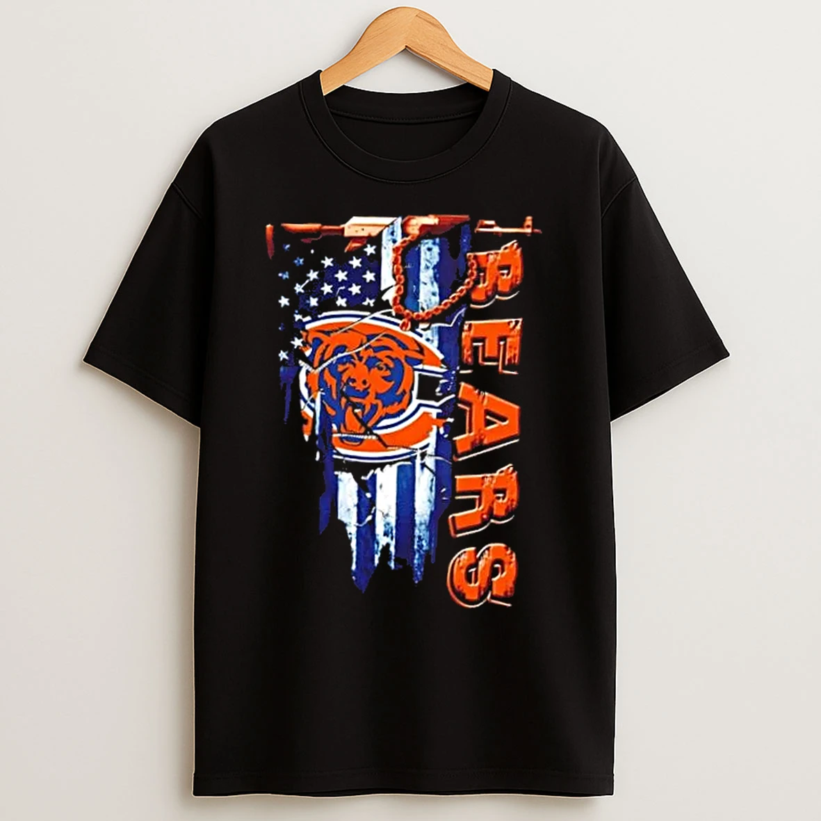 Classic Chicago Bears Football Battle Shattered Usa Flag Rip Design T Shirts