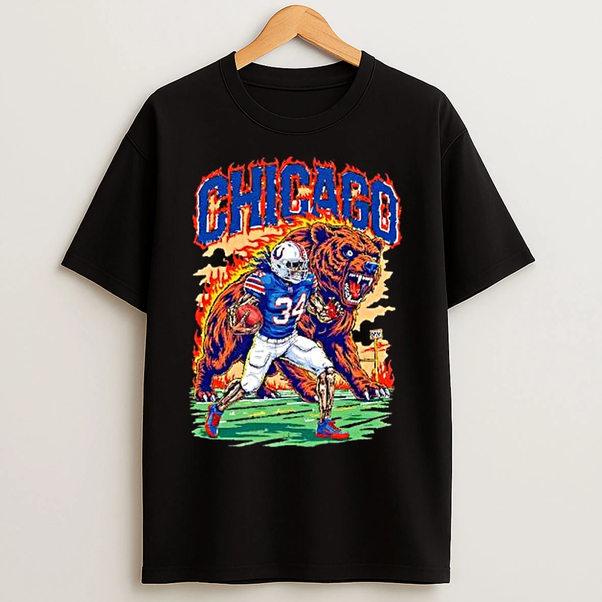 Classic Chicago Bears Walter Payton 34 Burning Bear Scream T Shirts