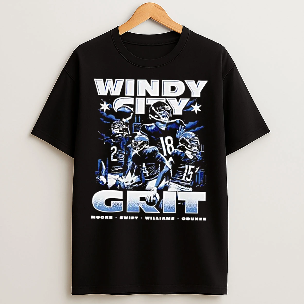 Classic Chicago Bears Windy City Grit Moore Swift Williams Odunze T Shirts