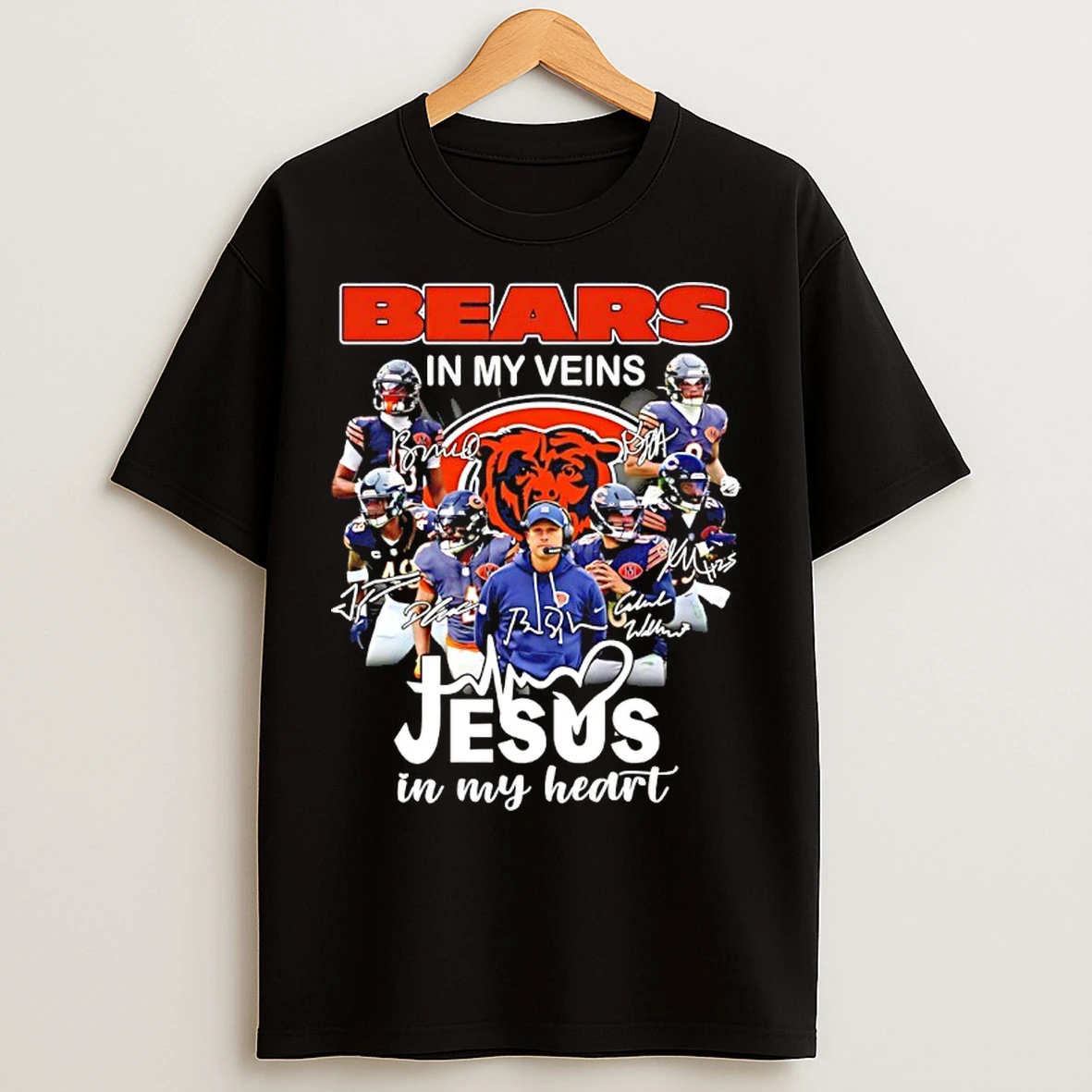 Classic Chicago Bears In My Veins Jesus In My Heart Player Signatures T Shirts