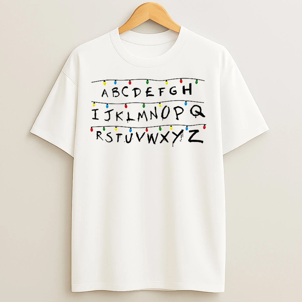 Classic Christmas Alphabet String Lights T Shirts