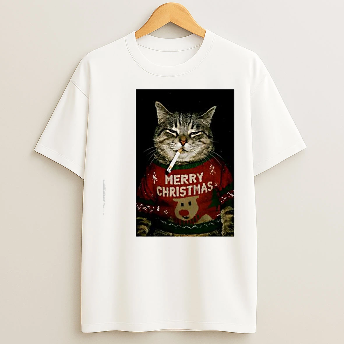 Classic Christmas Cat Smoking Graphic T Shirts