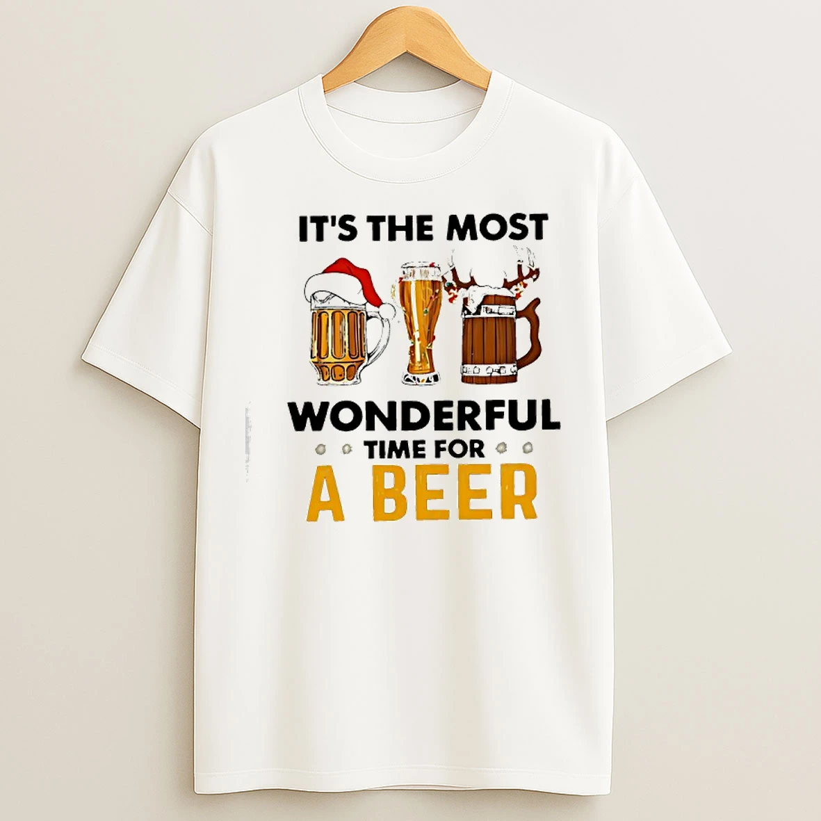 Classic Christmas Red Bow Reindeer Its The Most Wonderful Time For A Beer T Shirts