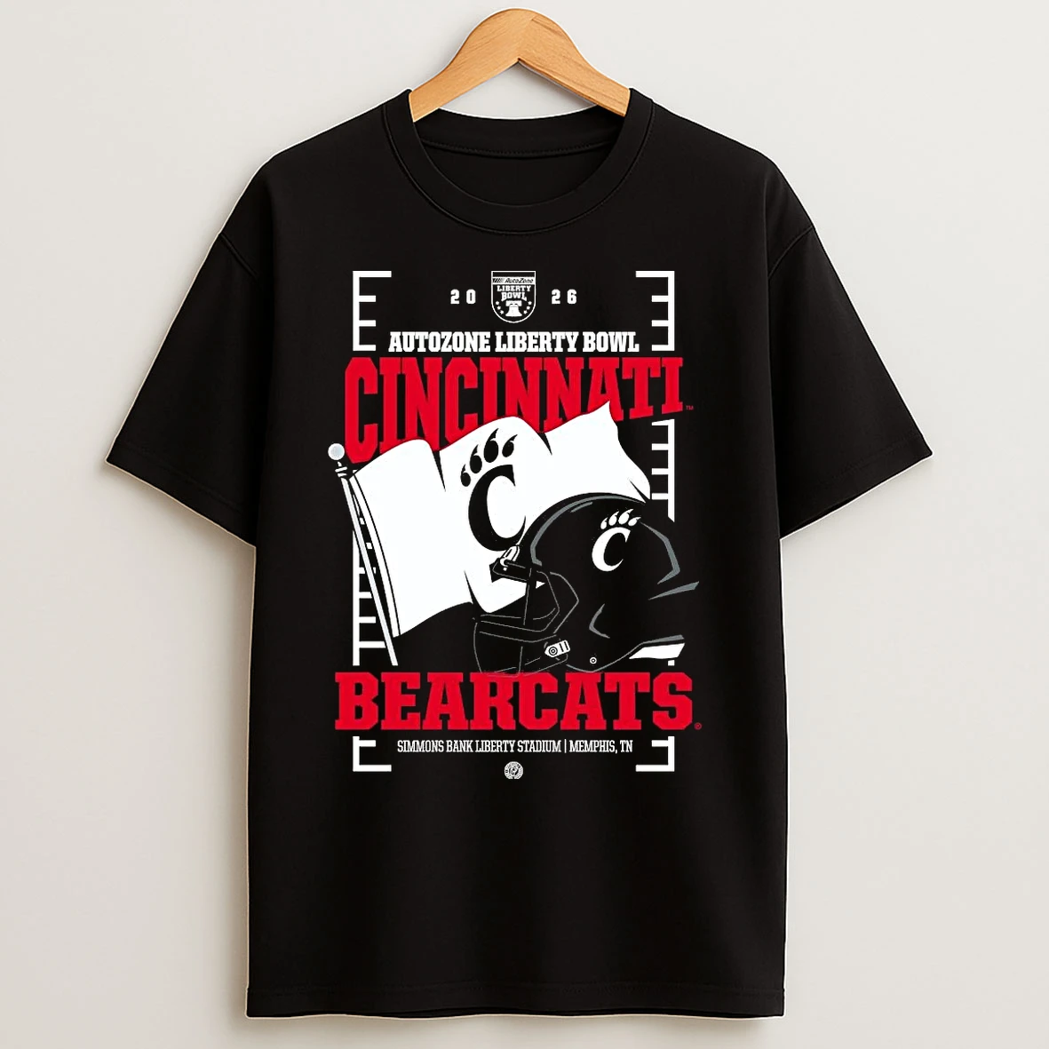 Classic Cincinnati Bearcats 2026 Autozone Liberty Bowl Helmet Flag T Shirts