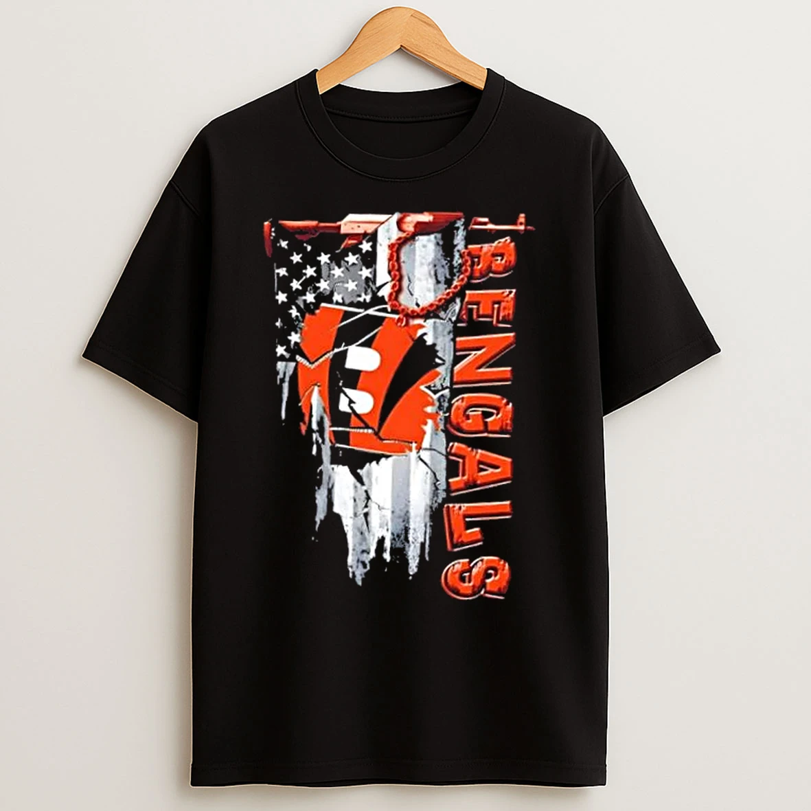 Classic Cincinnati Bengals Football Battle Shattered Usa Flag Rip Design T Shirts