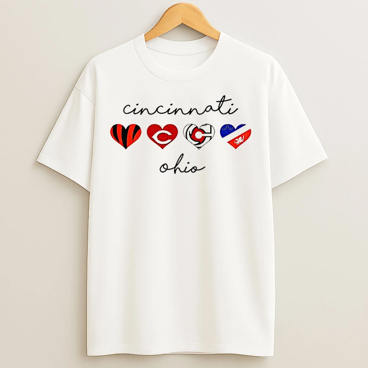 Classic Cincinnati Hearts Sports Teams Graphic Reds Bengals Fcc Cyclones T Shirts
