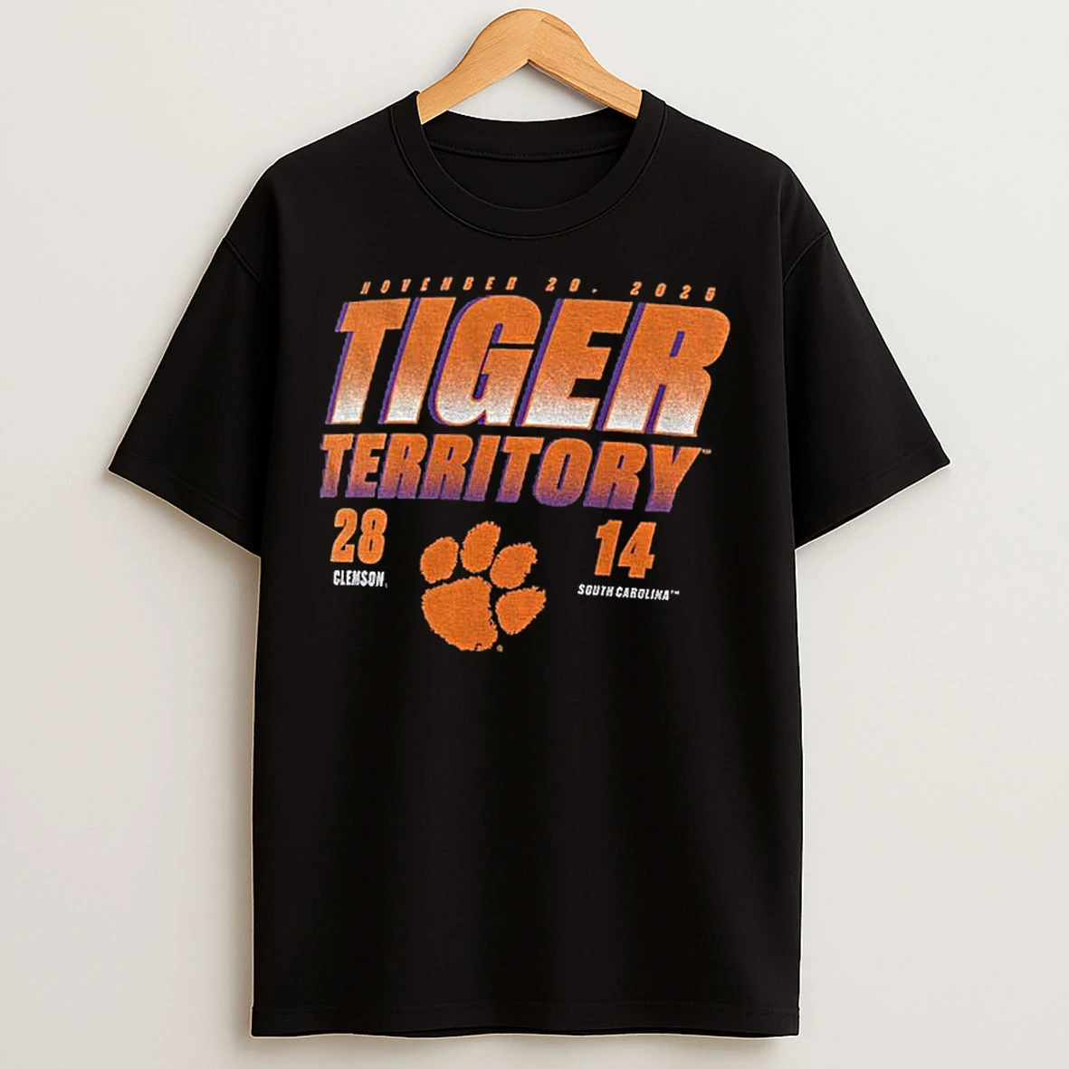 Classic Clemson Tigers Vs South Carolina Gamecocks 2025 Score 28 14 Tiger Territory T Shirts