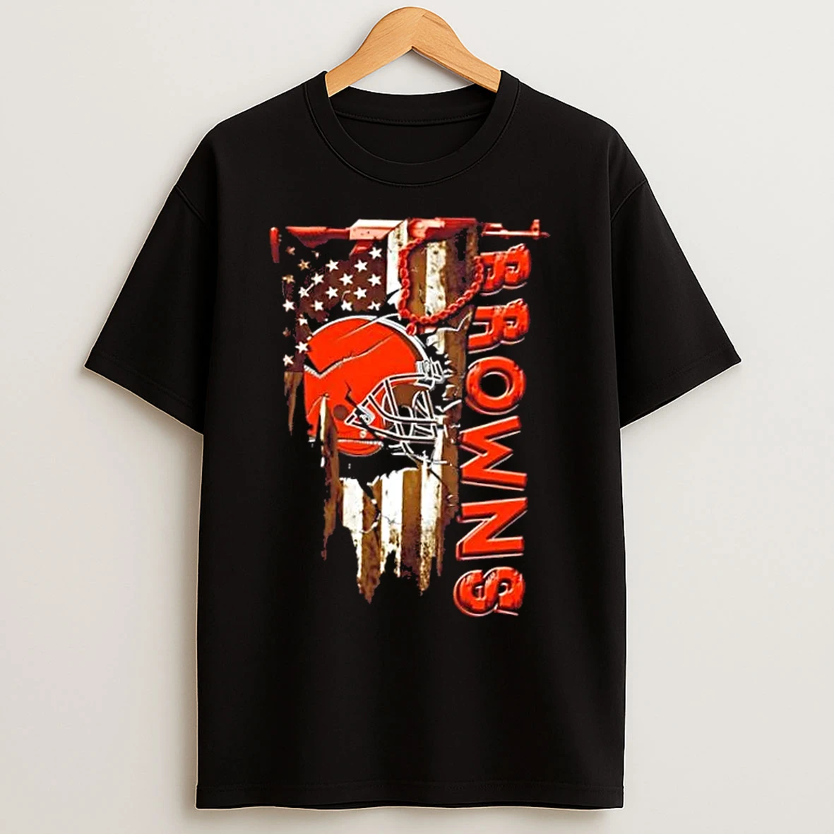 Classic Cleveland Browns Football Battle Shattered Usa Flag Rip Design T Shirts