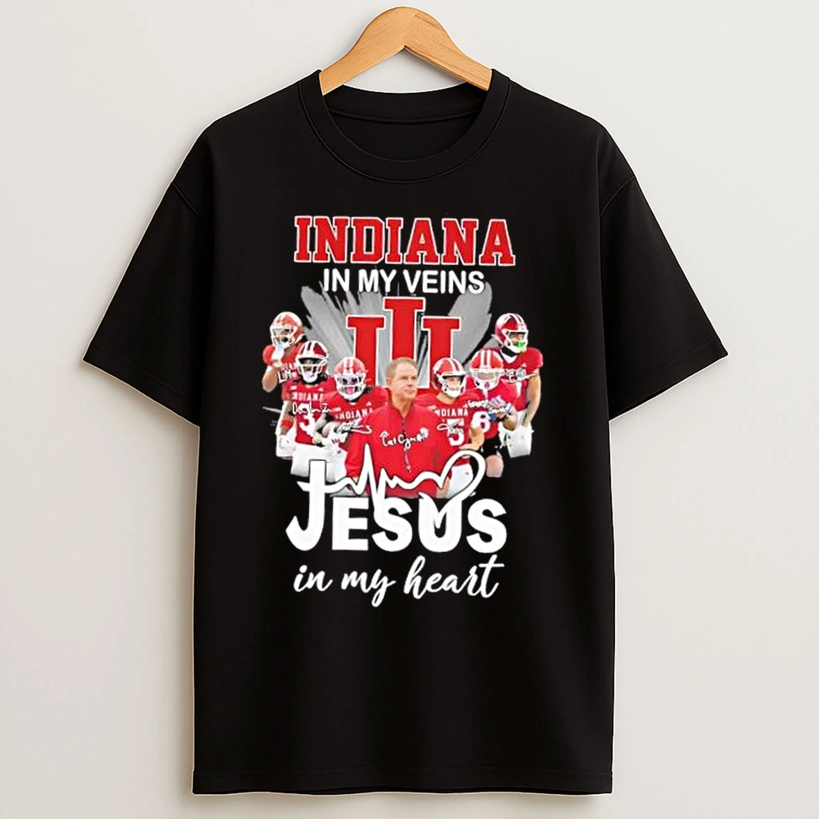 Classic Coach Curt Cignetti And Players Indiana Hoosiers In My Veins Jesus In My Heart T Shirts