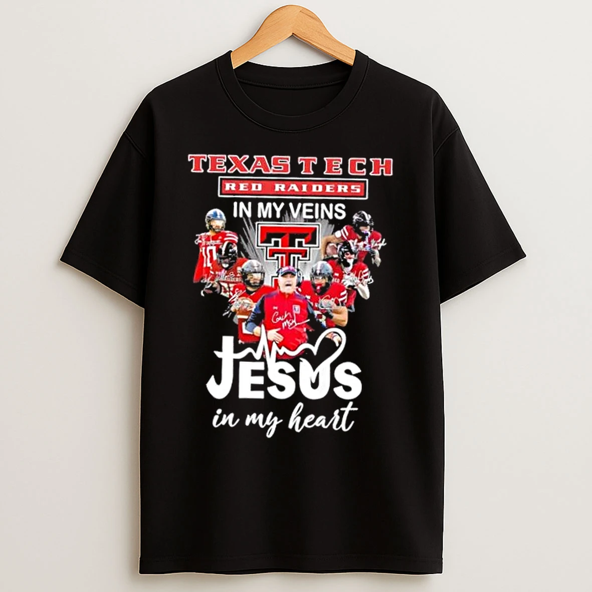 Classic Coach Joey Mcguire And Players Texas Tech Red Raiders In My Veins Jesus In My Heart T Shirts