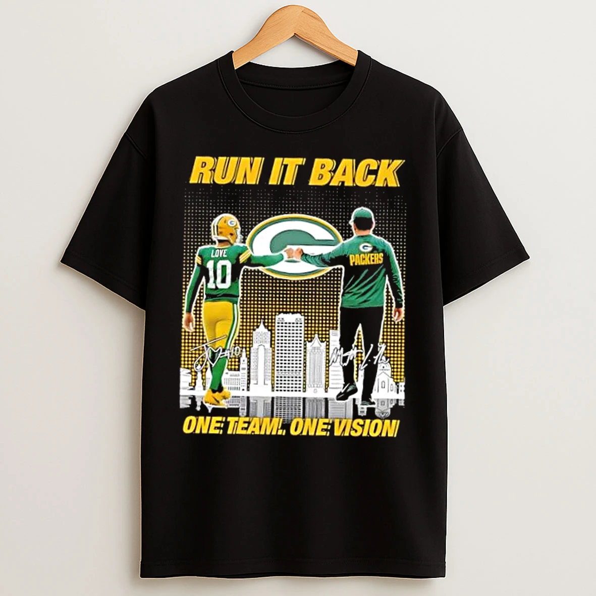 Classic Coach Matt Lafleur X Jordan Love Green Bay Packers Run It Back One Team One Vision T Shirts