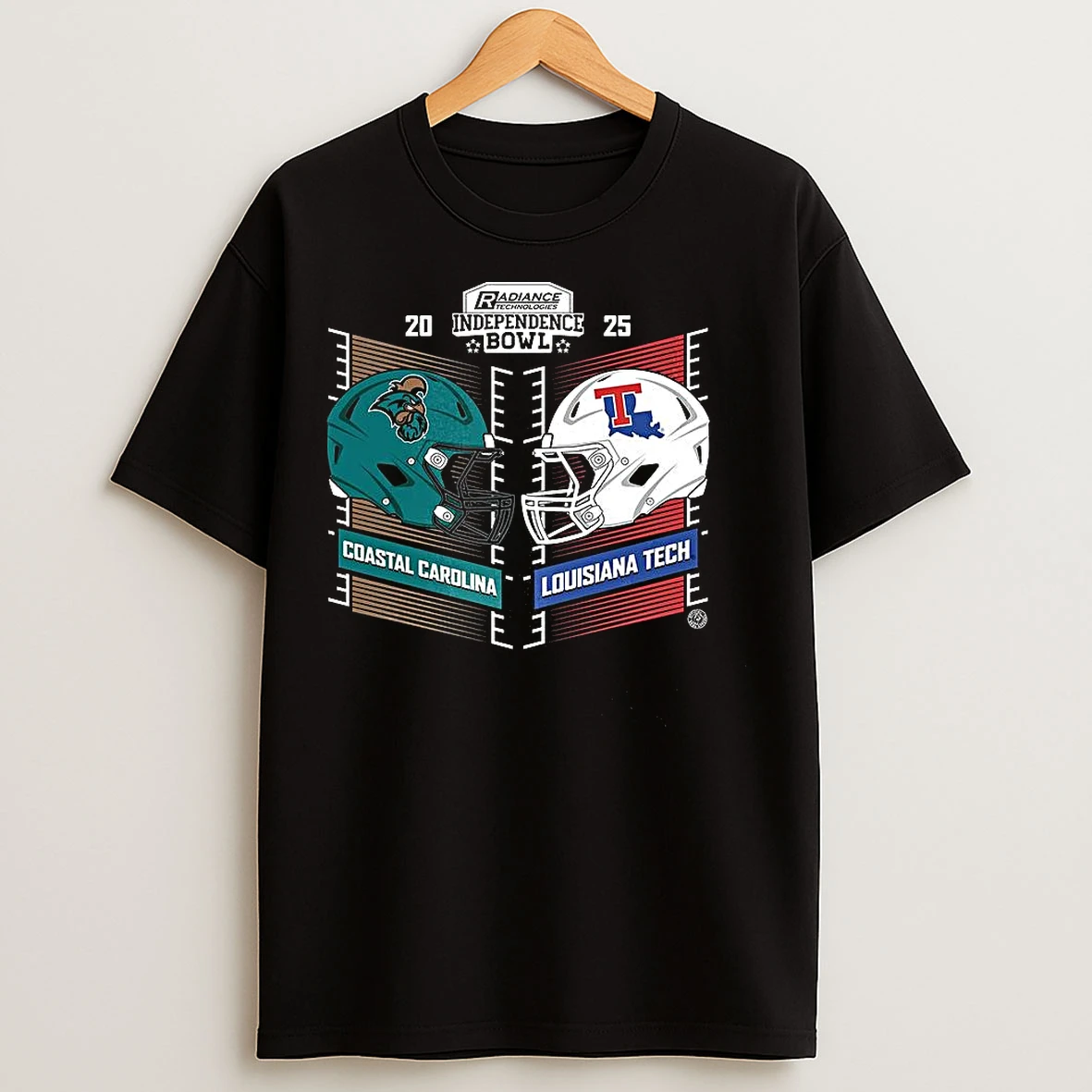 Classic Coastal Carolina Vs Louisiana Tech Bulldogs 2025 Radiance Technologies Independence Bowl Helmet T Shirts