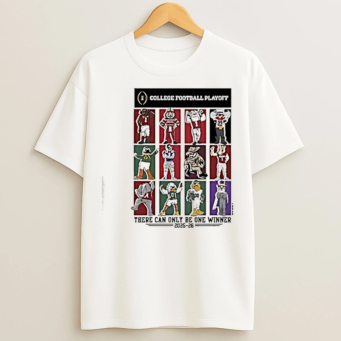 Classic College Football Playoff 12 Team Mascots There Can Only Be One Winner 2025 T Shirts