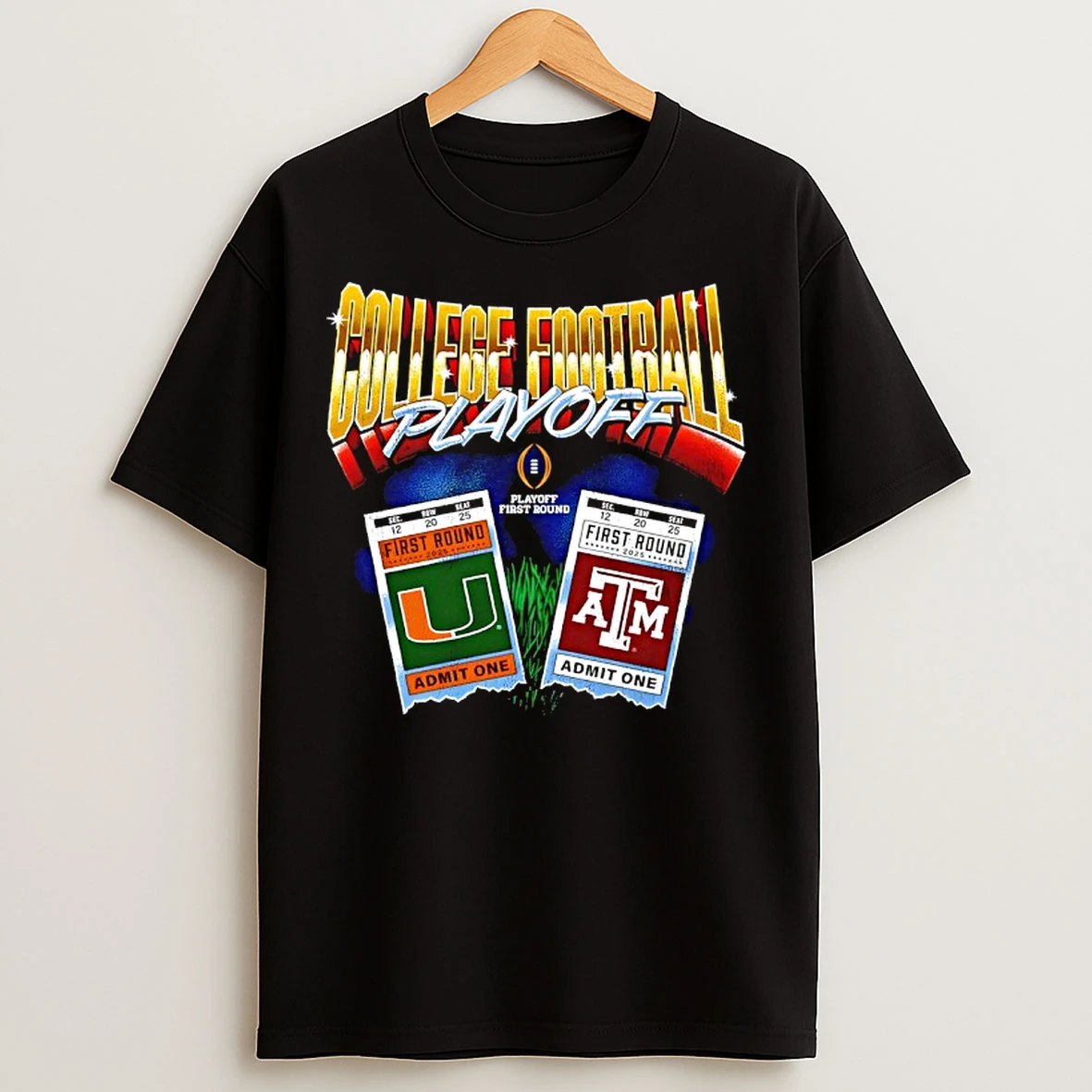 Classic College Football Playoff 2025 First Round Texas Am Aggies Vs Miami Hurricanes Matchup Ticket T Shirts