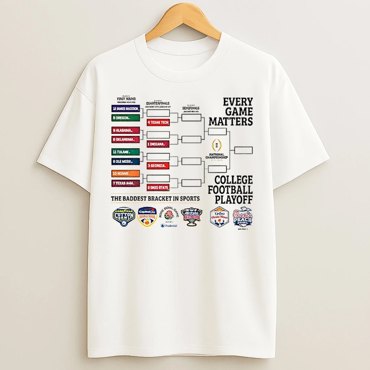 Classic College Football Playoff Cfp Bracket Every Game Matters College Football Playoff 2025 T Shirts