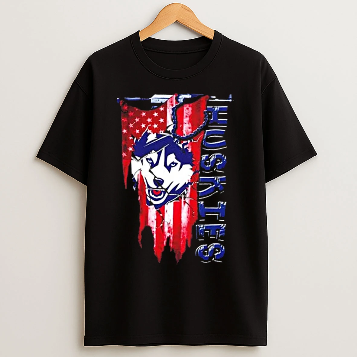 Classic Connecticut Huskies Football Battle Shattered Usa Flag Rip Design T Shirts