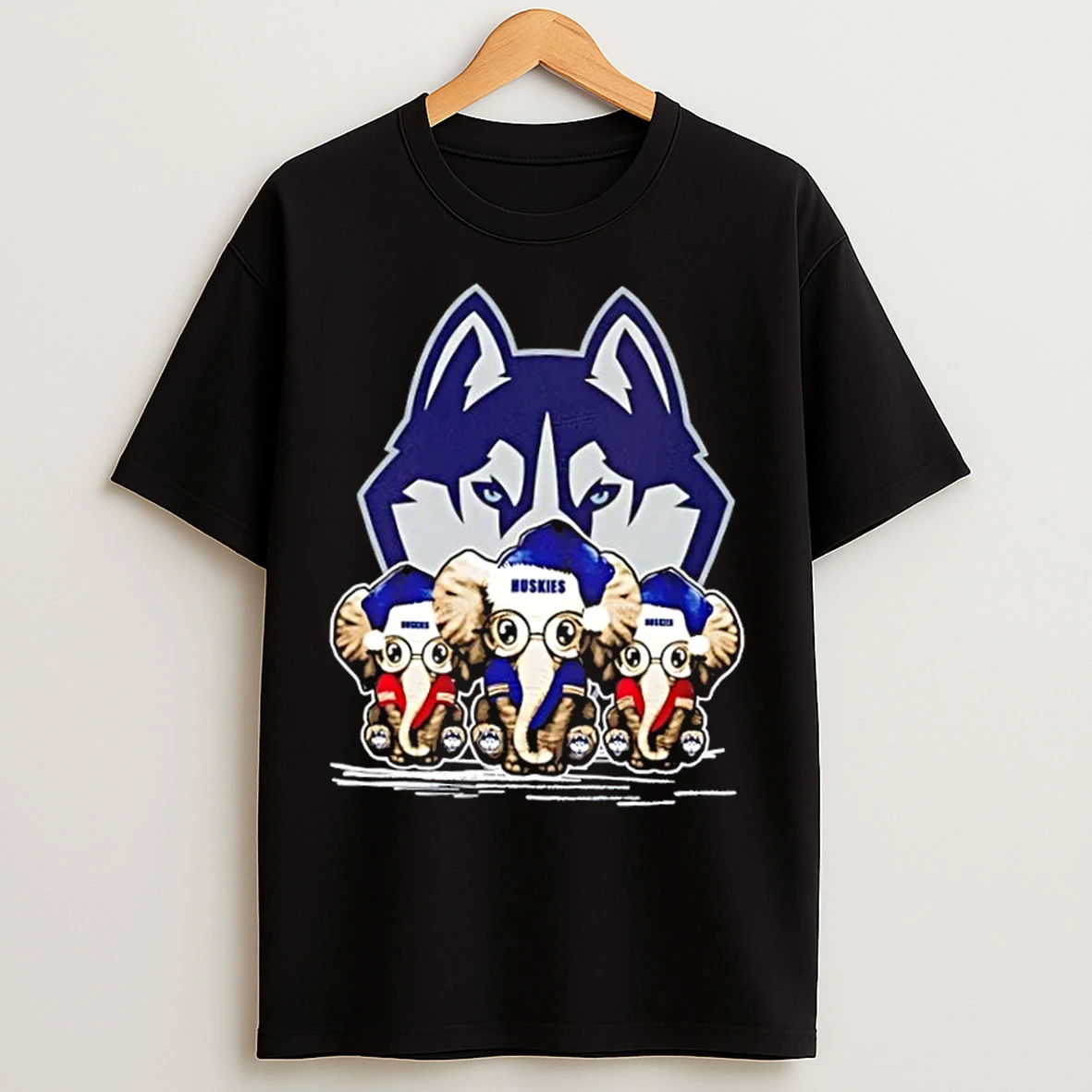 Classic Connecticut Huskies X Elephants Santa Hat Merry Christmas T Shirts