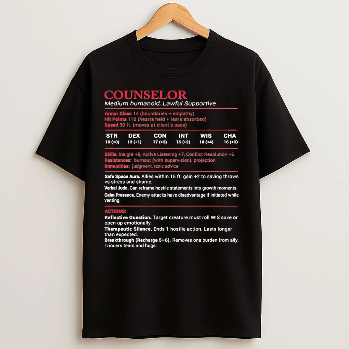 Classic Counselor Medium Humanoid Lawful Supportive T Shirts