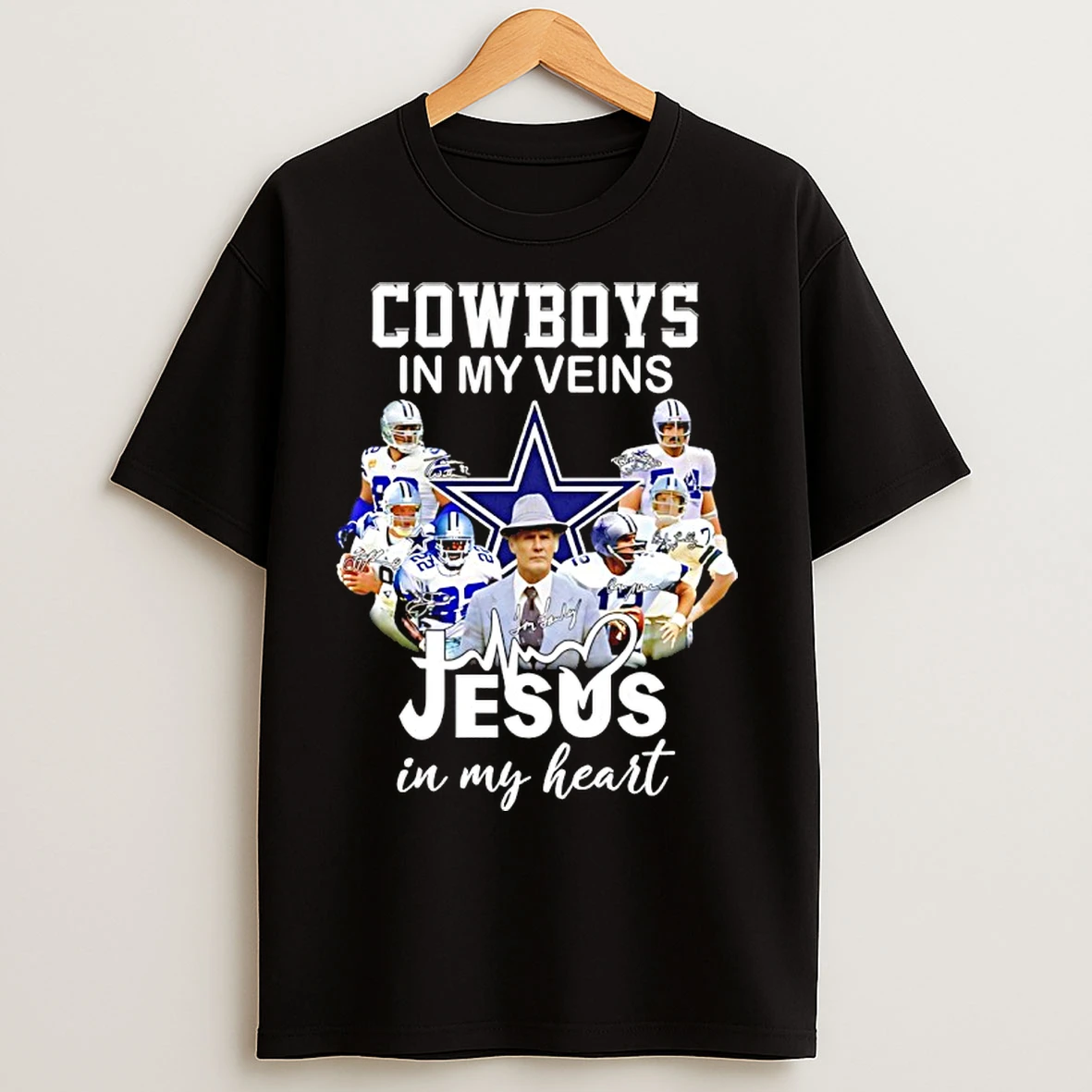 Classic Cowboys In My Veins Jesus In My Heart Player Collage Signatures T Shirts