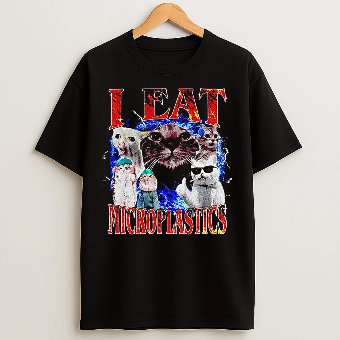 Classic Cursed Cat I Eat Microplastics Graphic T Shirts