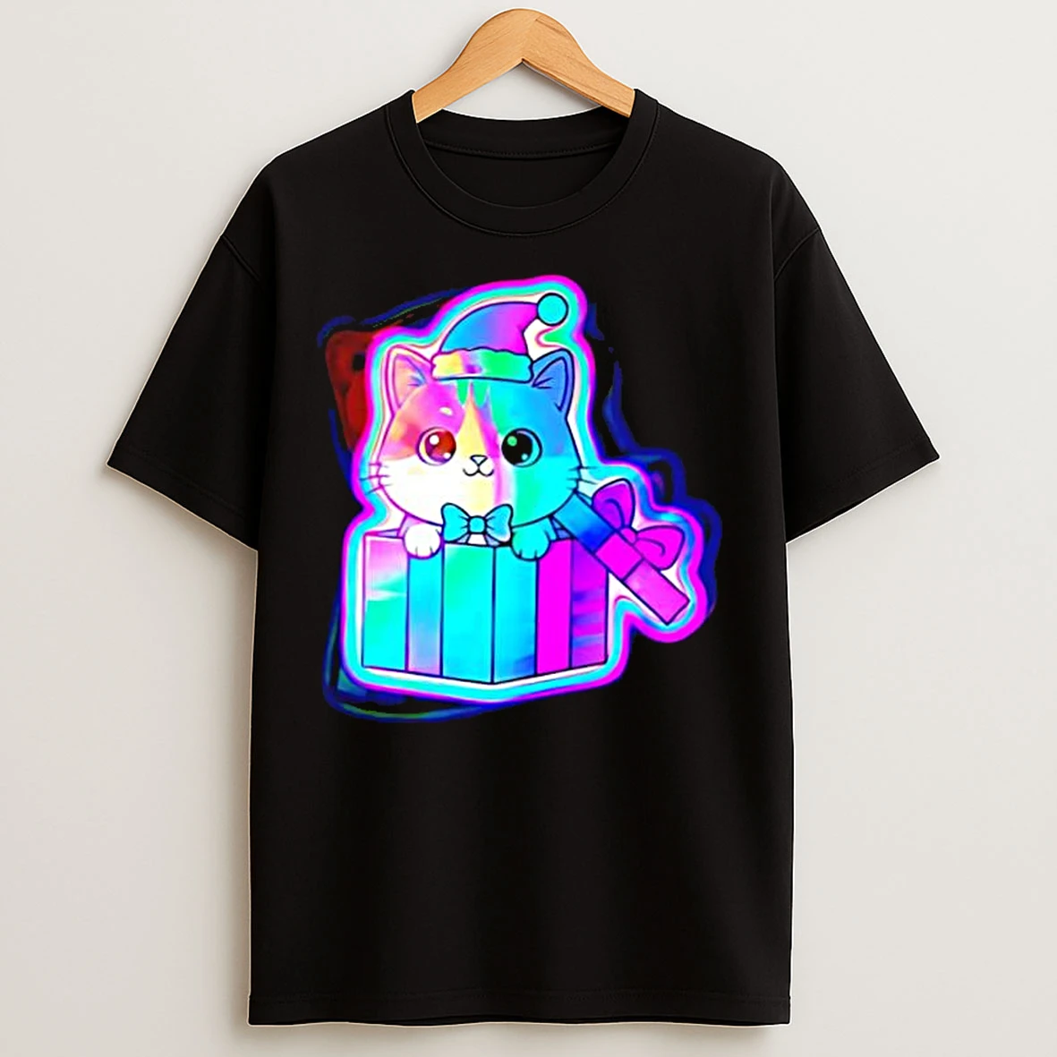 Classic Cute Christmas Cat Neon T Shirts