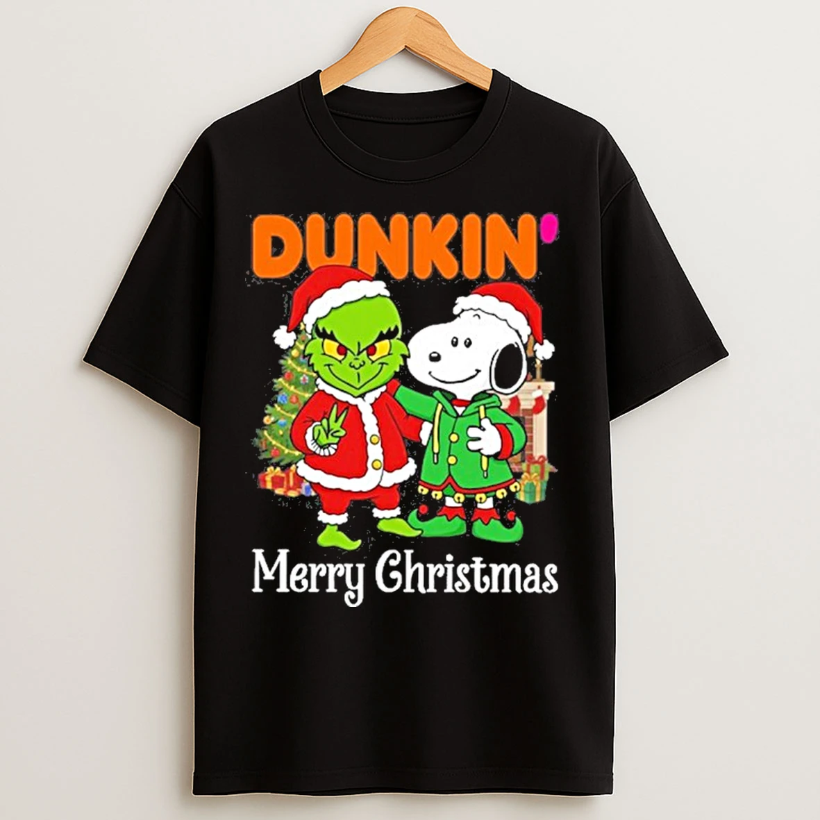 Classic Dunkin Donuts Santa Grinch X Santa Snoopy Merry Christmas T Shirts