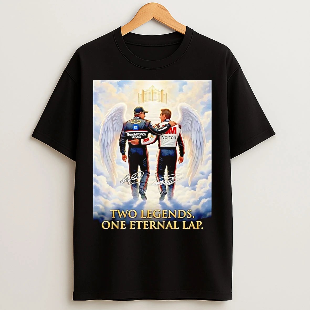 Classic Dale Earnhardt And Greg Biffle Two Legends One Eternal Lap T Shirts