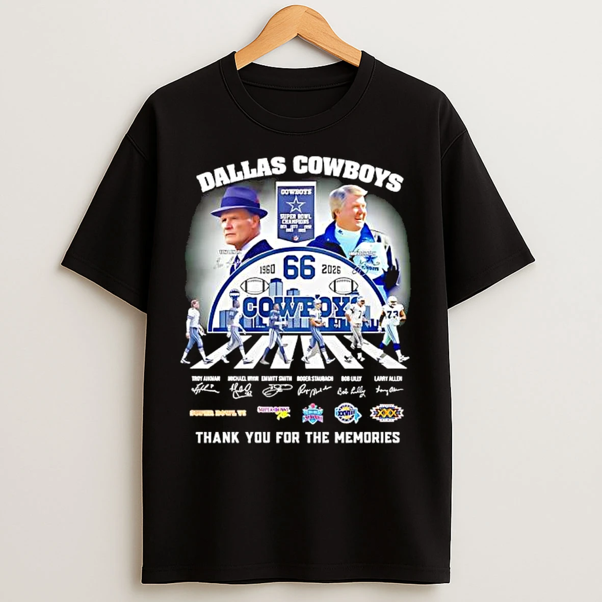 Classic Dallas Cowboys Legendary Coach Tom Landry And Players Signatures 66 Years T Shirts