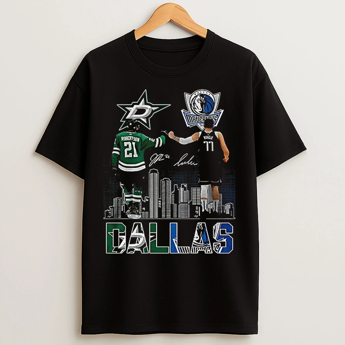 Classic Dallas Stars Jason Robertson Dallas Mavericks Luka Doncic 2025 Signature T Shirts
