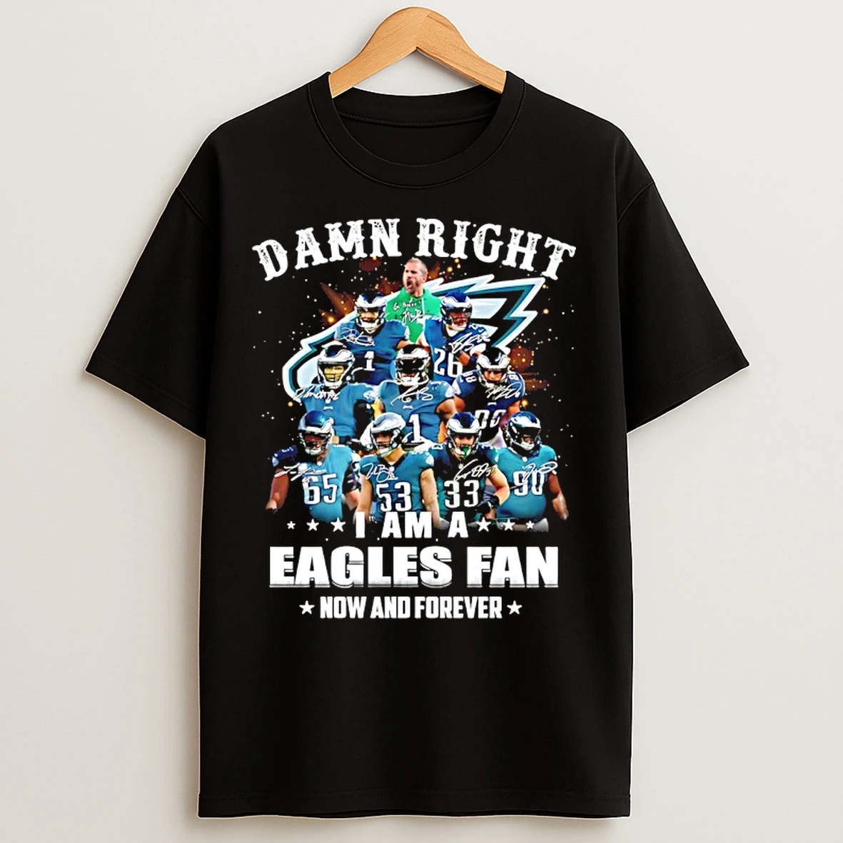 Classic Damn Right I Am A Eagles Fan Now And Forever Player Collage Christmas Tree Signatures T Shirts