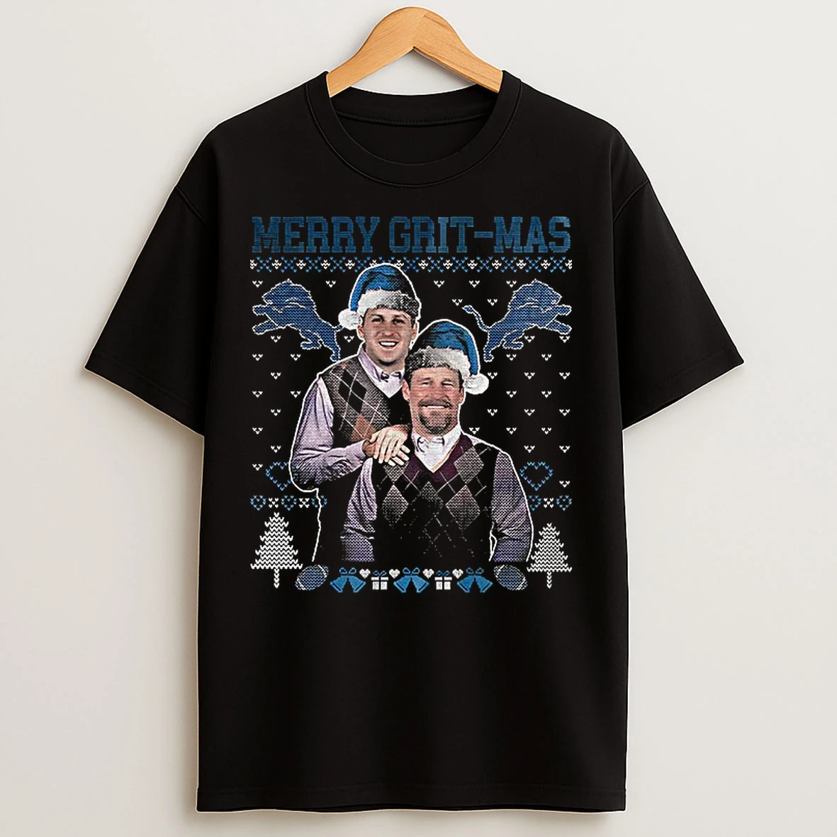 Classic Dan Campbell Jared Goff Merry Grit Mas Detroit Lions Christmas T Shirts
